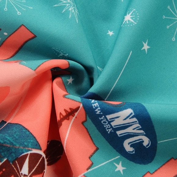 Retro Unique New York City Print Fit Flare A-line Midi Party Sleeveless Dress - Picture 7 of 8